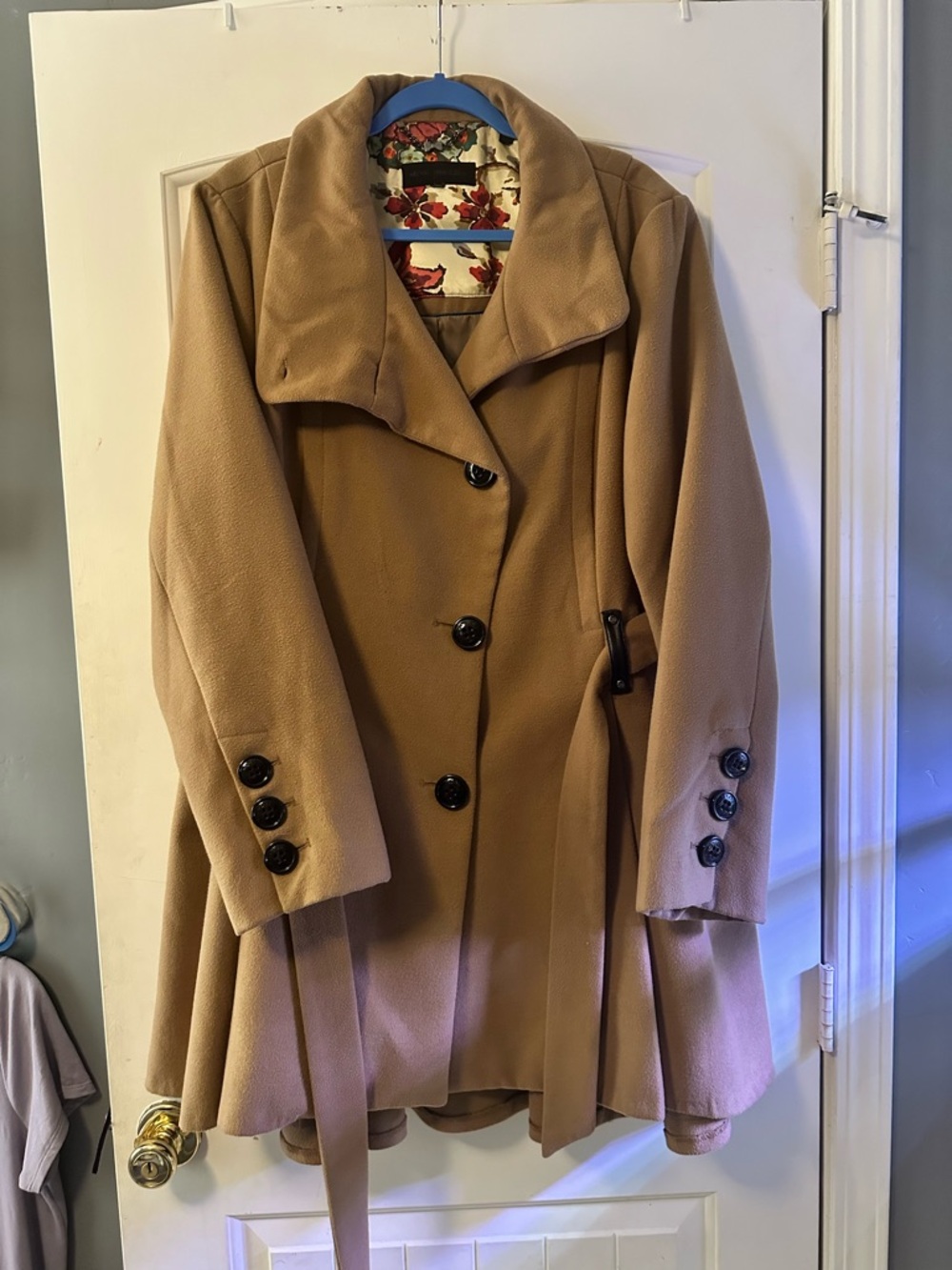 Steve Madden Plus Size Peacoat Belted Skirted Coat - Picture 3 of 6